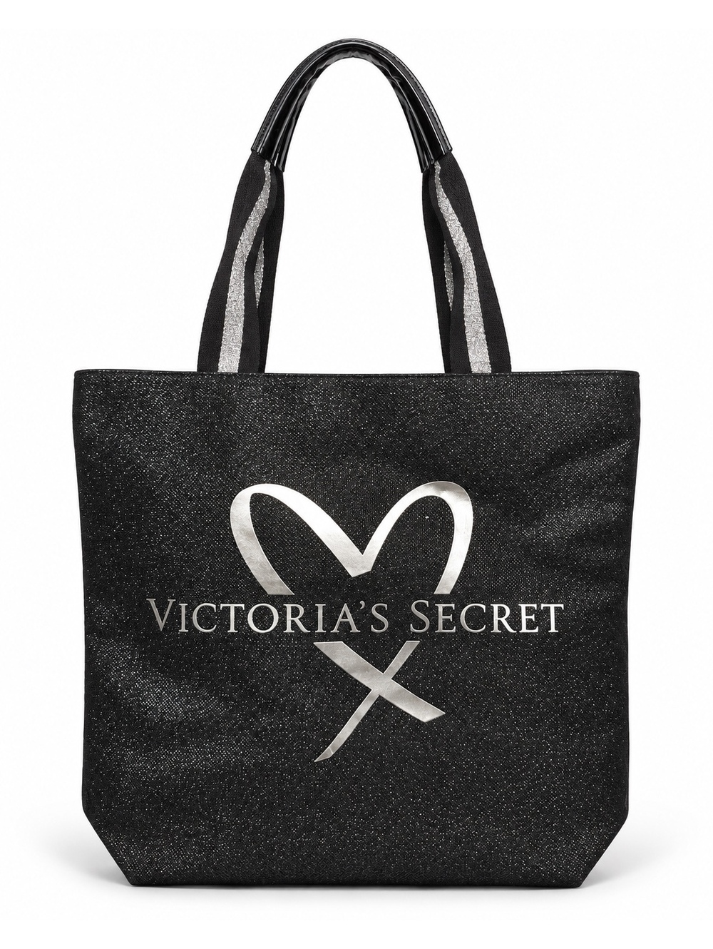 Victoria’s Secret Fashion Show Black Glitter Silver Logo Large Tote Bag
